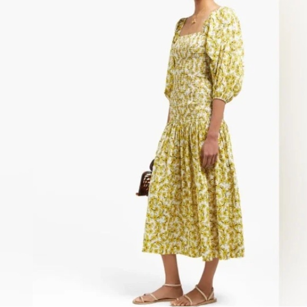 RHODE Harper Midi Dress in Ditsy Floral | Yellow | 100% Cotton